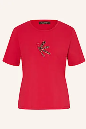 Elena Miro T-Shirt Z Obszyciem Ozdobnymi Kamykami pink