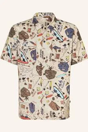 Knowledge Cotton Apparal Koszula Z Klapami Regular Fit beige