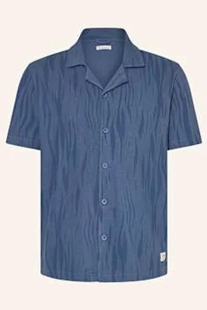 Knowledge Cotton Apparal Koszula Z Klapami Loose Fit blau