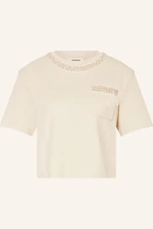 Sandro T-Shirt Z Ozdobnymi Kamykami I Ozdobnymi Perełkami beige