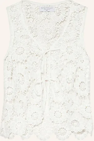 Seafolly Bluzka Secret Garden Z Dziurkowaną Koronką weiss