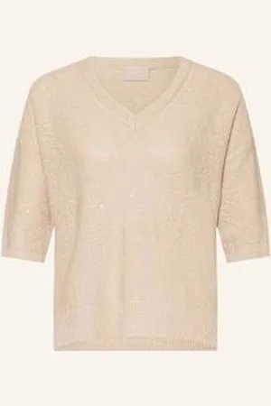 Hemisphere Sweter Z Lnu Z Cekinami beige