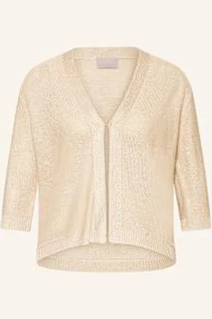 Hemisphere Kardigan Z Lnu, Z Rękawami 3/4 I Cekinami beige