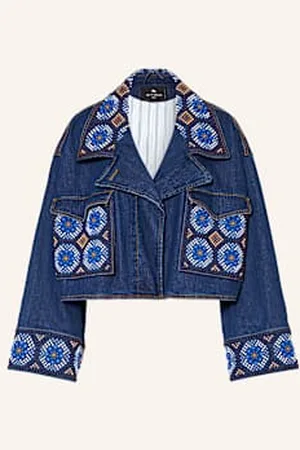 Etro Kurtka Jeansowa Wykończona Ozdobnymi Perełkami blau