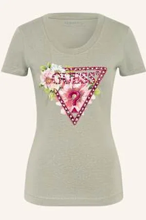 Guess T-Shirt Z Obszyciem Ozdobnymi Kamykami gruen
