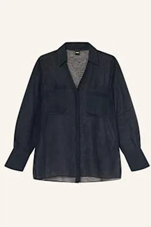 HUGO BOSS Bluzka Bosala Z Lnem blau