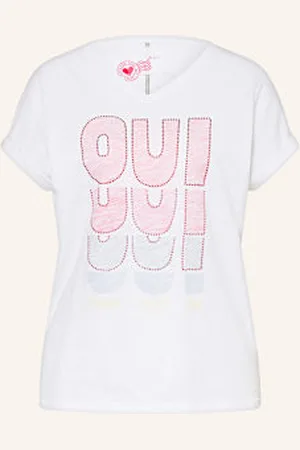 Oui T-Shirt Z Obszyciem Ozdobnymi Kamykami weiss