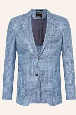 Ermenegildo Zegna Marynarka Z Lnem Slim Fit blau