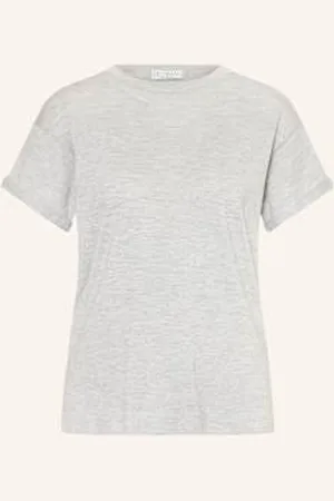 Brunello Cucinelli T-Shirt Z Dodatkiem Kaszmiru I Błyszczącą Przędzą grau