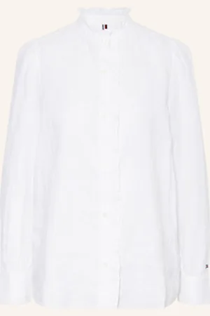 Tommy Hilfiger Bluzka Z Lnu Z Falbankami weiss