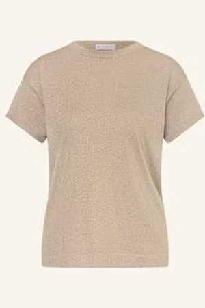 Brunello Cucinelli T-Shirt Z Dodatkiem Kaszmiru I Błyszczącą Przędzą braun
