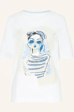 Oui T-Shirt Z Obszyciem Ozdobnymi Kamykami weiss