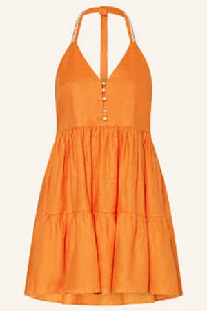 Maje Sukienka Z Lnu Z Ozdobnymi Koralikami I Wolantami orange