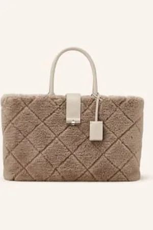 Marc Cain Torba Shopper Z Obszyciem Ze Sztucznego Futra beige