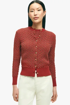 Brooks Brothers Red and Gold Cotton Cardigan Sweater
