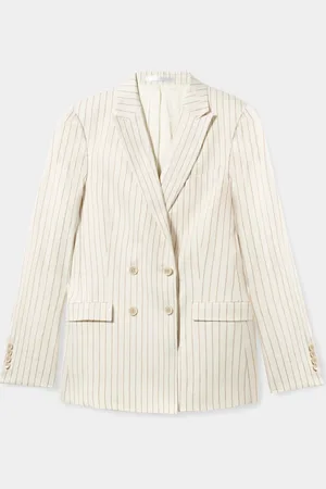Brooks Brothers Pinstripe Linen Blend Double-Breasted Blazer