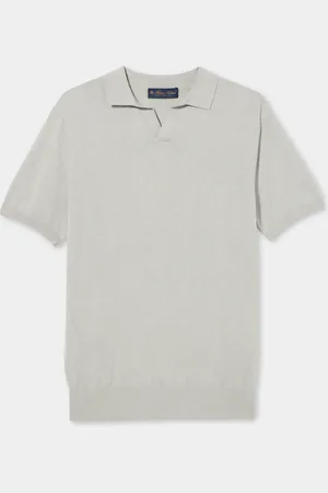Brooks Brothers Organic Cotton-Linen Knit Polo with Johnny Collar