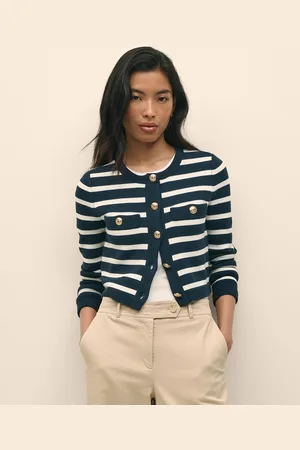 Brooks Brothers Striped Cotton Knit with Gold Buttons