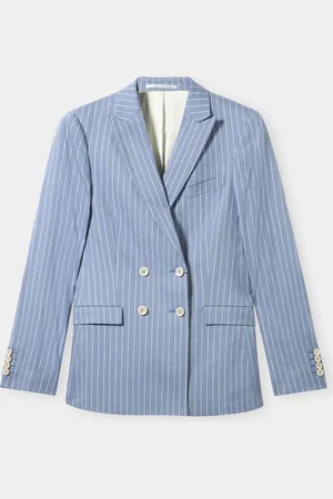 Brooks Brothers Pinstripe Linen Blend Double-Breasted Blazer