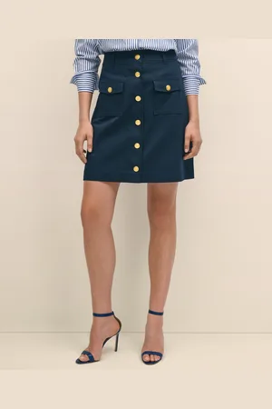 Brooks Brothers Cotton Faille A-Line Skirt with Gold Buttons