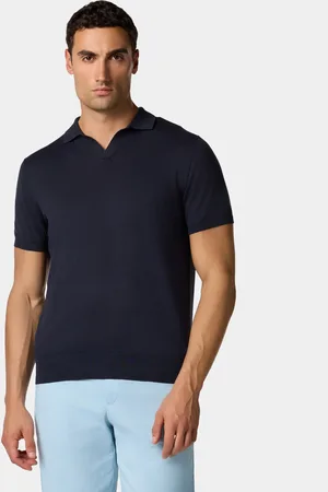 Brooks Brothers Organic Cotton-Linen Knit Polo with Johnny Collar
