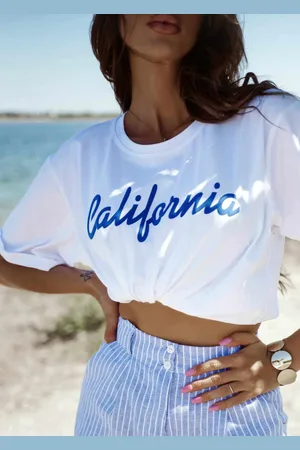 Butiklalala Bluzka biała na krótki rękaw California