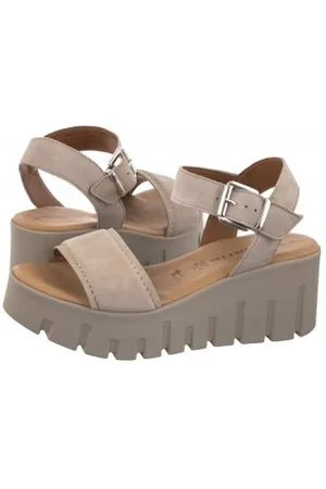 Tamaris Sandały Beżowe 1-28712-42 378 Taupe Suede (TM481-b)