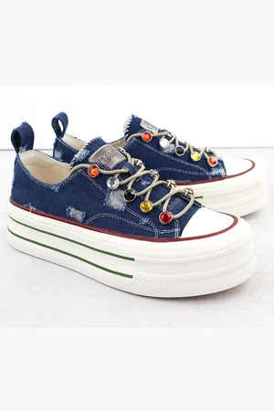 GOE Trampki jeansowe na platformie niebieskie RR2N4103