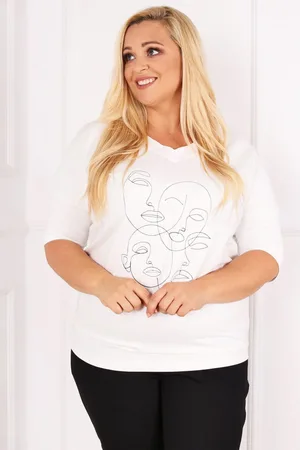 KOBIECANKI Bluzka plus size KRIS z ozdobnym dekoltem biała ( r. 44-54)