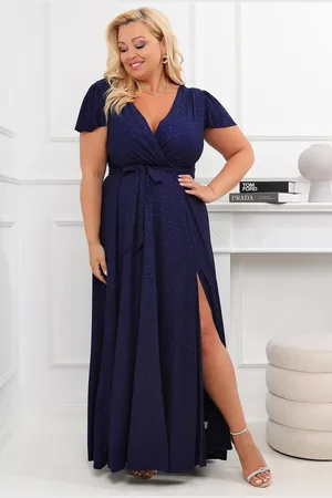 Producent Polski Don Brokatowa sukienka maxi plus size Bele Exline - rękaw motylek ( r.46-54)
