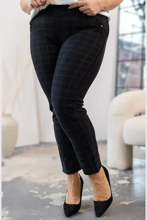 producent zagraniczny Spodnie plus size w krateczkę mod 2 GRANAT