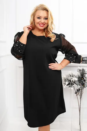 producent zagraniczny Sukienka plus size trapezowa z ozdobą na rękawach ( r. 48-54) BESTSELLER