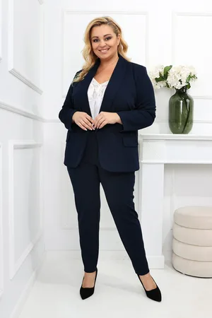 Producent Polski Don Garnitur plus size GRANATOWY - spodnie + marynarka ( r. 46-54) FELICE