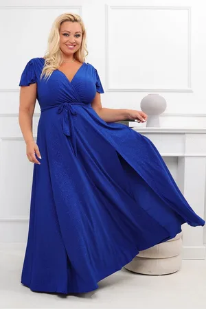 Producent Polski Don Brokatowa sukienka maxi plus size Bele Exline - rękaw motylek ( r.46-54)