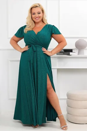 Producent Polski Don Brokatowa sukienka maxi plus size Bele Exline - rękaw motylek ( r.46-54) BESTSELLER