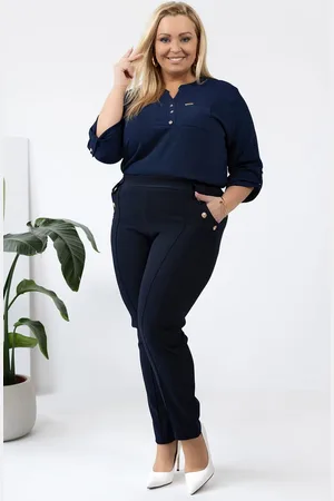 producent zagraniczny Spodnie plus size ze złotymi guzikami na kieszonkach i przeszyciem ( r. 44-56)