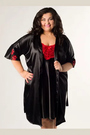 Producent Polski Don Komplet - satynowa koszulka nocna plus size z koronką LILI + satynowy szlafrok XXL