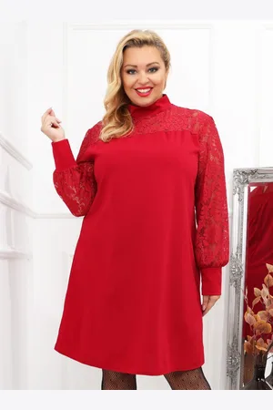producent zagraniczny Sukienka plus size w literę A z koronką na dekolcie i rękawkach ( r. 46-54) WYPRZEDAŻ-WYSYŁKA 24H