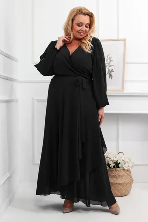 Producent Polski Don Szyfonowa sukienka plus size maxi LAILA czarna ( r. 46-56 )
