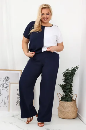 KOBIECANKI LNIANY KOMPLET PLUS SIZE Spodnie plus size + bluzka plus size LENI ( r. 44-52)