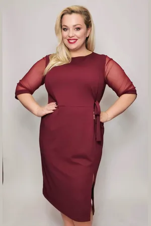 Producent Polski Don Sukienka plus size z rękawkami z siateczki LESA ( r. 44-52)