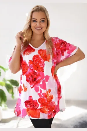 producent zagraniczny Tunika damska plus size WISKOZA róże czerwone ( r. 48-56)