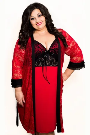 Producent Polski Don Komplet - koszulka nocna plus size z koronką ALEKSI + KORONKOWY szlafrok XXL CZERWONY