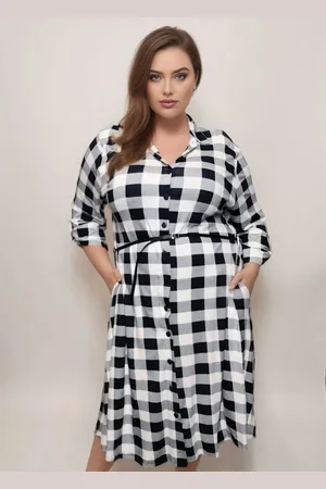 Producent Polski Don Sukienka w kratę plus size GRANATOWO-BIAŁA ( r. 48-54)