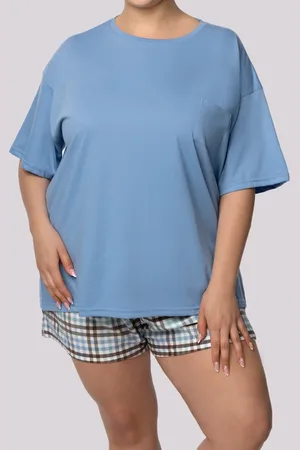 Producent Polski Don Piżama bawełniana plus size PREMIUM SHORTSLEEVE JOY PLUS SIZE - AZURE BLUE ( r. 44-56)