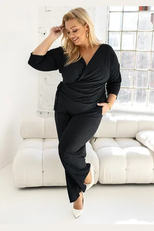 Producent Polski Don Komplet plus size spodnie + bluzka do wiązania BŁYSK ( r. 46-54)