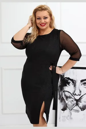 Producent Polski Don Sukienka plus size z rękawkami z siateczki LESA BROKAT ( r. 44-52/54) BESTSELLER