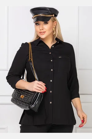 Producent Polski Don Klasyczna koszula plus size czarna 100% Bawełna mod. M14509 – Bluzka XXL rękaw 3/4 ( r. 42-60)