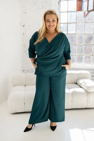 Producent Polski Don Komplet plus size spodnie + bluzka do wiązania MAT ( r. 46-54)