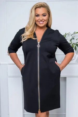 Producent Polski Don Czarna sukienka plus size z zameczkami SALMA ( r. 48-56) BESTSELLER